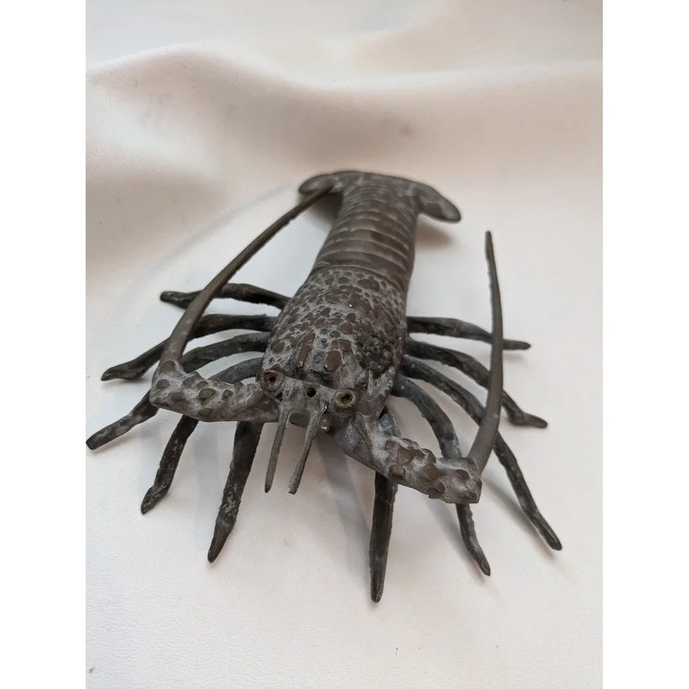 Vintage Brass Lobster Crawfish Crayfish Crustacean Prawn Figure Paperweight 7.5